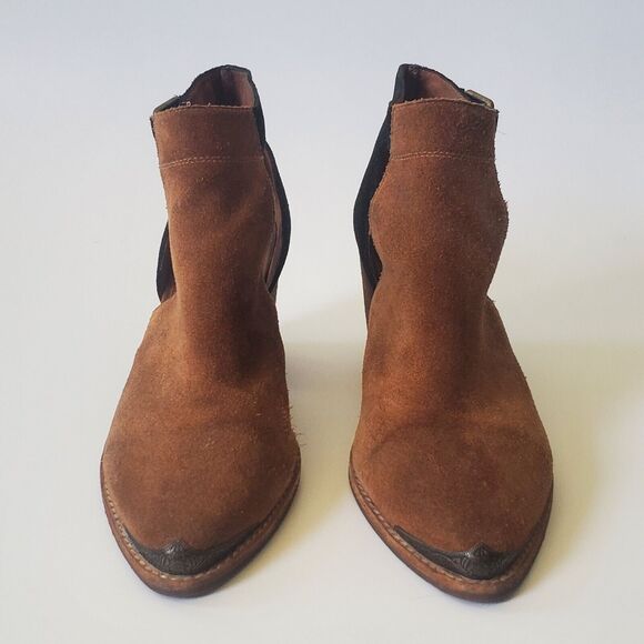 Jeffrey Campbell Woodruff Cutout Booties Brown Black Colorblock Suede Western - Picture 2 of 16